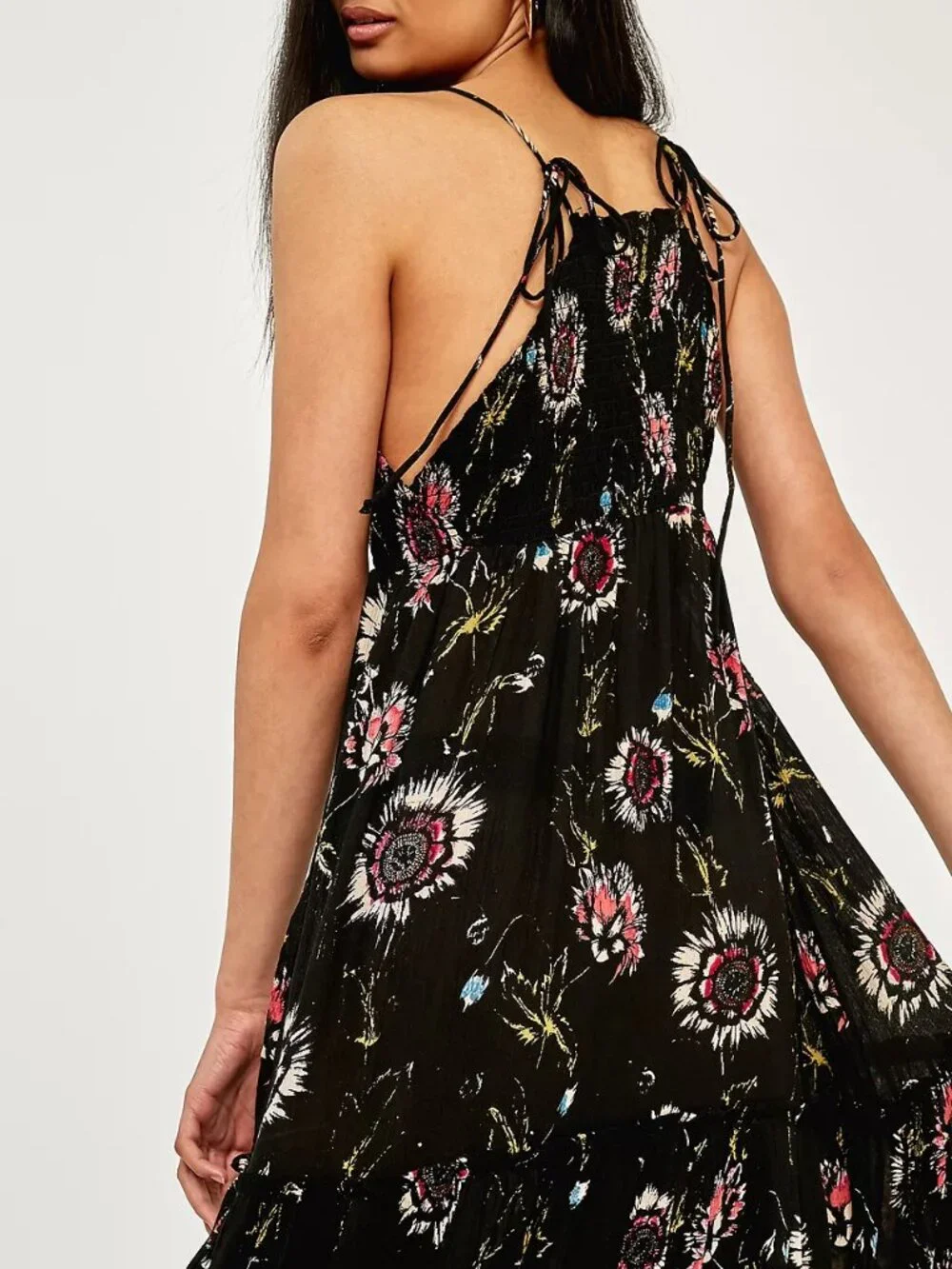 Free People Intimately Garden Party Maxi Dress Tiered Black Floral Boho size M